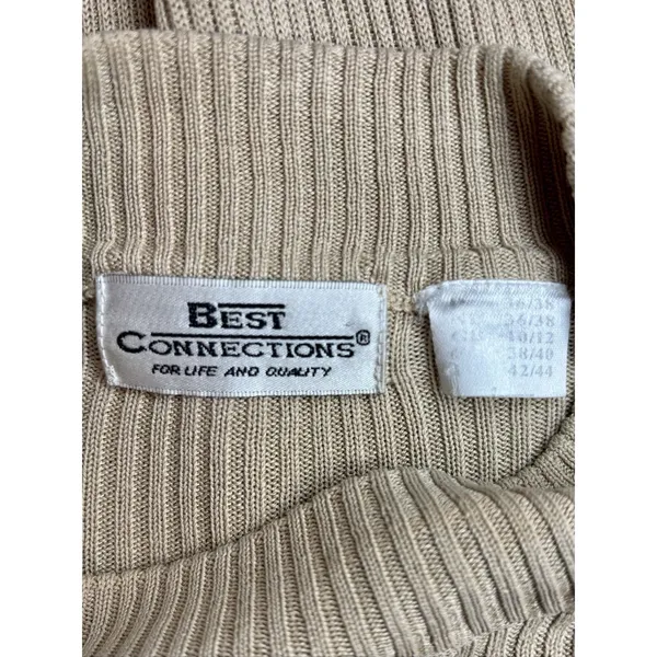 Vtg Best Connections Silk Ribbed Mock Neck Sweater Top Beige Size 10/12 - Image 5