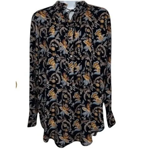 LOFT Long‎ Sleeve Ruffle Trim Pleated Front Paisley Print Blouse NWT Size Small - Image 2