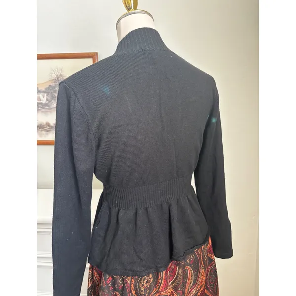 Grace‎ Karin Black Peplum Cardigan Ribbed Shawl Collar Toggle Button Sweater M - Image 4
