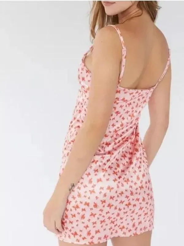 Urban Outfitters Light Pink and Orange Butterfly Print Mini Dress - Image 3