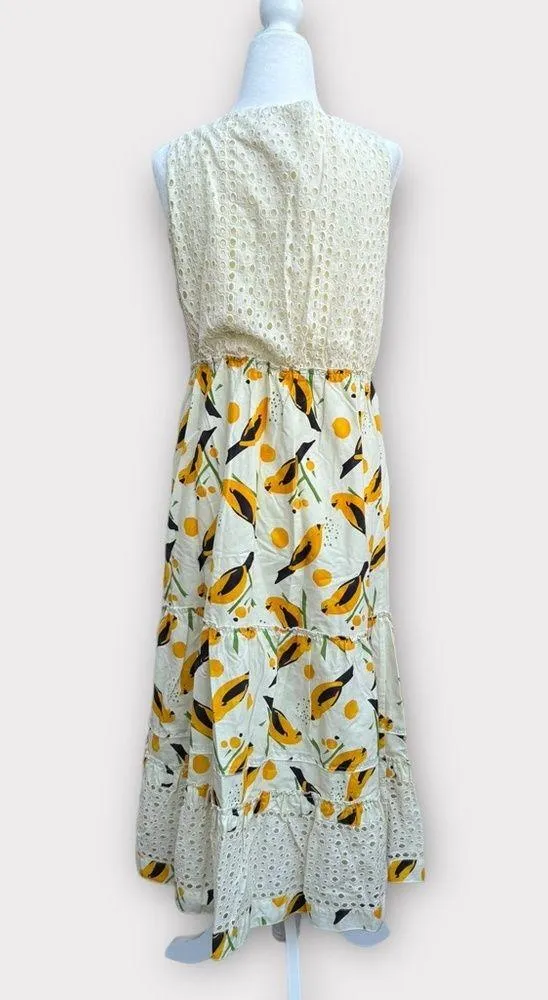 Tiered Eyelet and Bird Print Midi Dress - Image 5