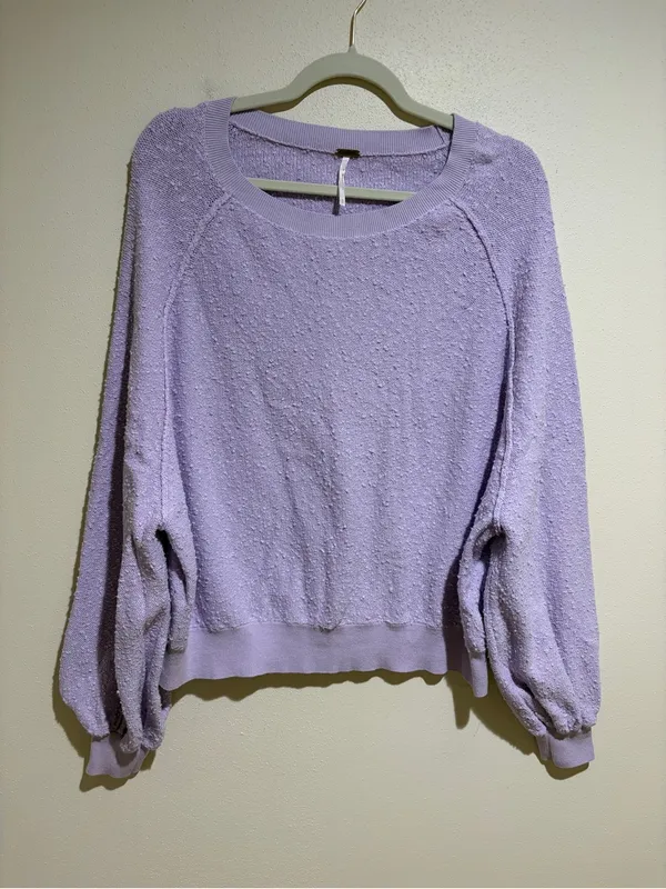 Free People Found My Friend Textured Pullover Sweatshirt Lilac Purple Small - Image 4