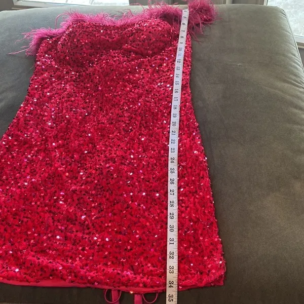 Women’s Pink Short Feather & Sequin One Shoulder Prom Party Dress Size 14 *READ - Image 10
