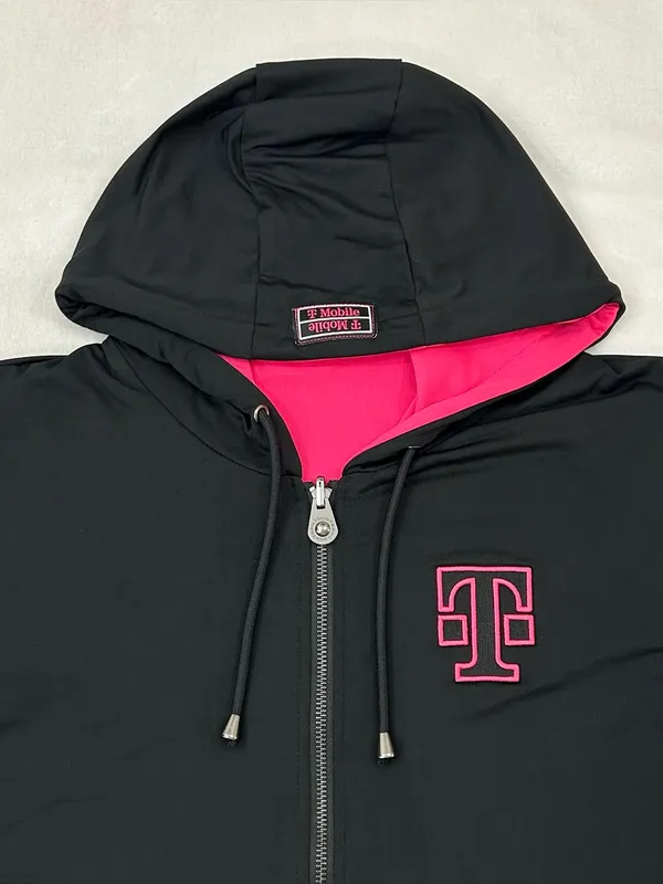T-Mobile Black & Pink Full Zip Up Reversible Hoodie Sweatshirt Women’s Size L - Image 2