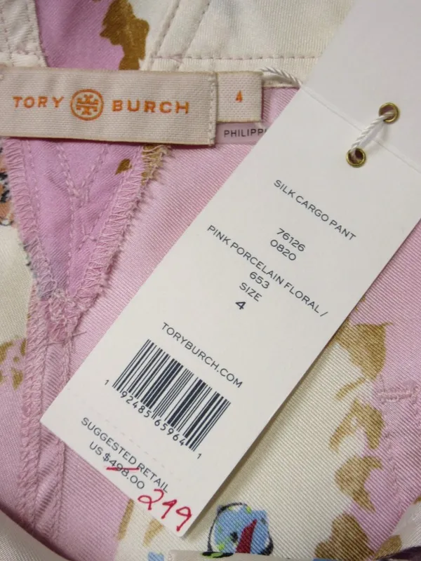 NWT Tory Burch Silk Cargo Pant in Pink Porcelain Floral Wide Leg Pants 4 - Image 10