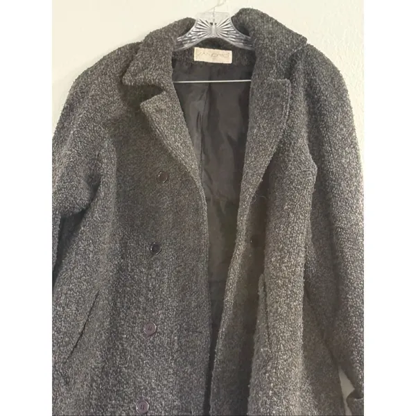 Sandro Vintage Double Breasted Wool Blend Knee Length Coat Black/Gray Size 16 - Image 3
