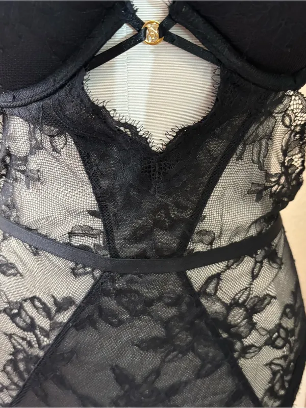 Victoria's Secret black lace push up one piece lingerie outfit sexy medium - Image 2