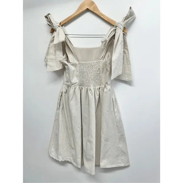 MIOU MUSE Dress‎ Size Small Bow Tie A-Line Mini Linen Blend New - Image 6