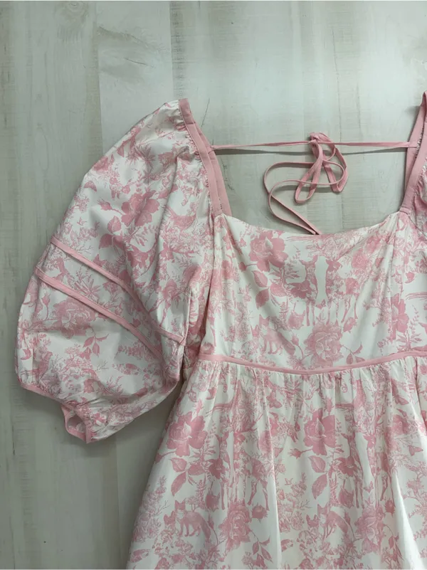 LOVELO Woodland animal toile printed pink puff sleeve dress 1XL - Image 4