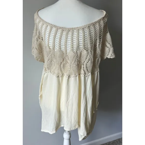 Free People Coastal Knit Cream Oversized Boho Cottagecore Blouse Size XS - Image 6