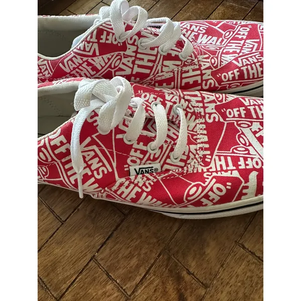 Vans Authentic Off The‎ Wall Logo Print Red White Sneakers Youth 5 VGUC - Image 3