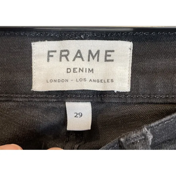 FRAME Womens 29 Black Jeans Empire‎ Skinny Distressed Knee Raw Hem Preppy Grunge - Image 3