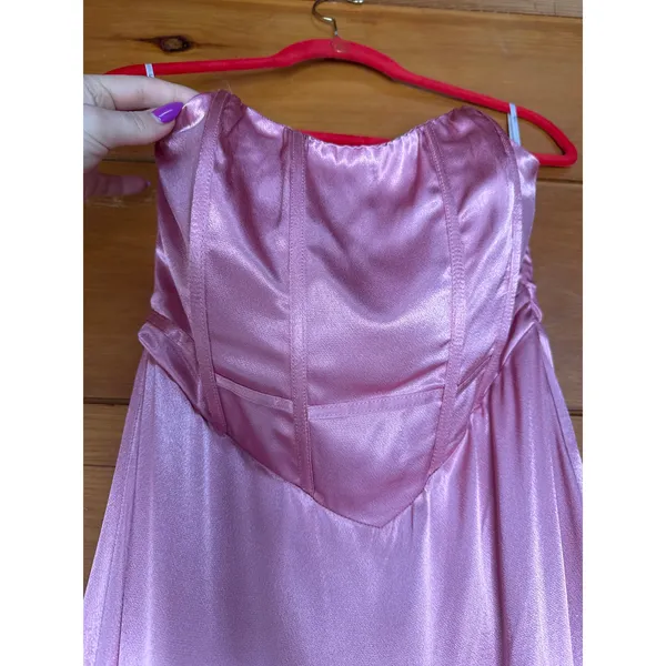 NWT Lulus Extraordinary Presence Pink Satin Strapless Maxi Dress Bridesmaid Sz M - Image 4