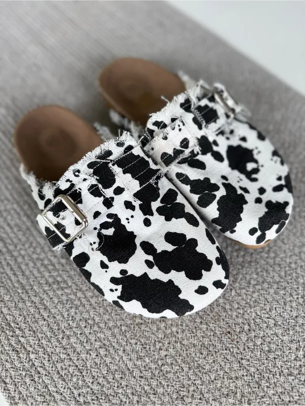 Cow Print Canvas Slip On Slides Mules Clogs in Black and White Size 38 - Image 2