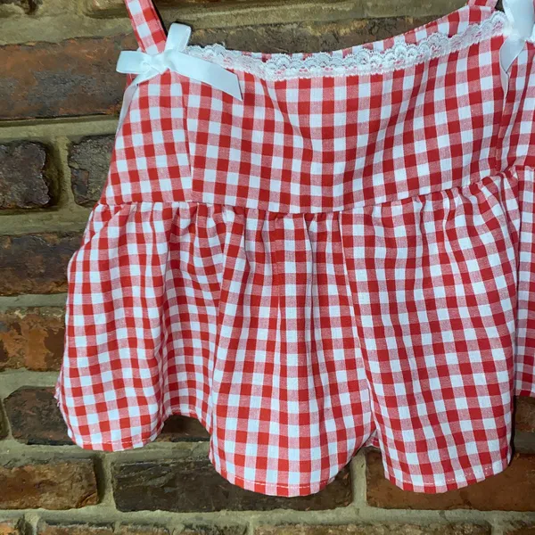 NWT Shein Mod Red Gingham Plaid Bow Lace Crop Tank Top Women's Size 2 XS - Image 4