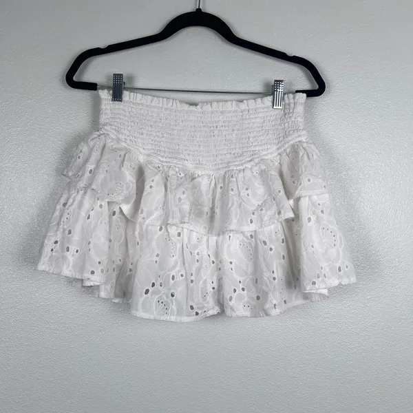 Altar'd State Women's Carrie Tiered‎ Mini Skirt White Sz L - Image 11