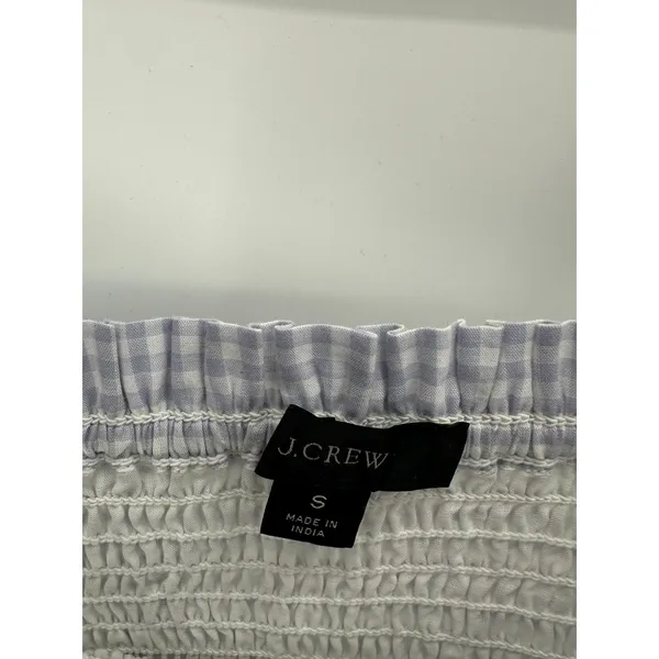 J.Crew Top Women‎ SMALL Purple White Striped Short Sleeve Smocked Cropped - Image 4