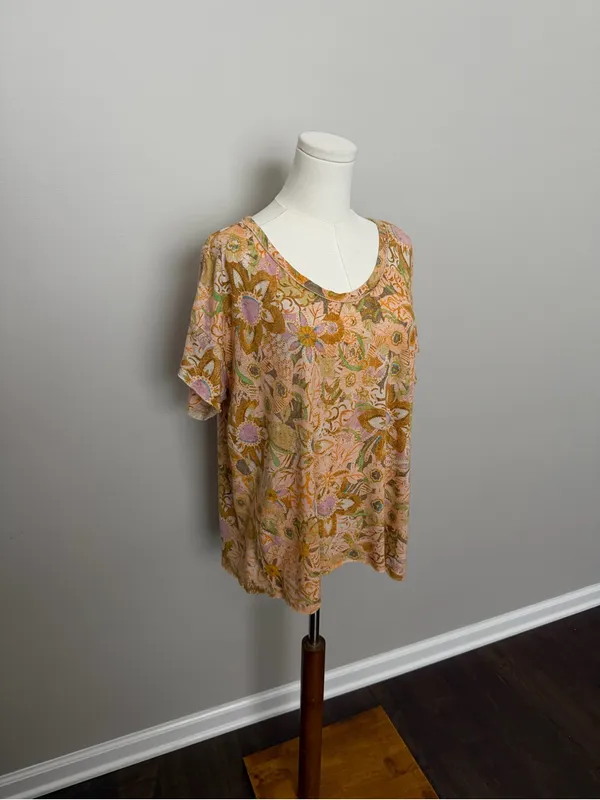 Anthropologie Pilcro Tee Shirt Tunic Floral Oversized Linen Cotton Boho Mustard - Image 2