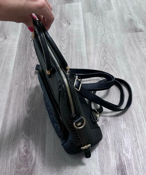 Black Bookbag Purse Quilted Large Handbag Diaper Bag - Image 5
