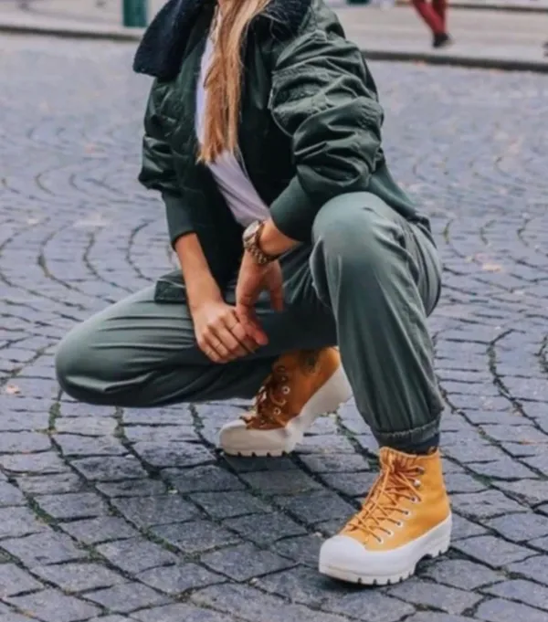 Converse Mustard Yellow Lugged Sole High Top Sneakers - Image 4