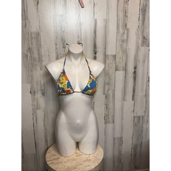 Multicolor Floral Triangle Bikini Top – Size Medium Green - Image 2