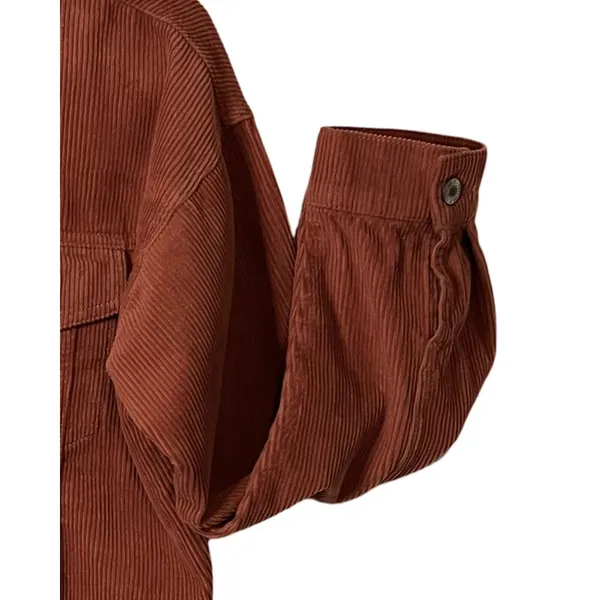 Forever 21 Top Womens Size Small Shacket Rust Color Button Up Collar Raw Hem - Image 6
