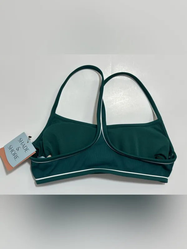 Shade & Shore Deep Green Bralette with White Piping - Image 3