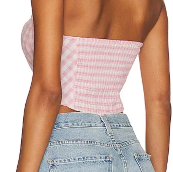 Free People Gingham Tube Top Leilani Pink Medium - Image 2