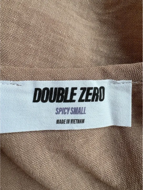 Double Zero Spicy Small Beige Linen Midi Dress with Tie Back - Image 5