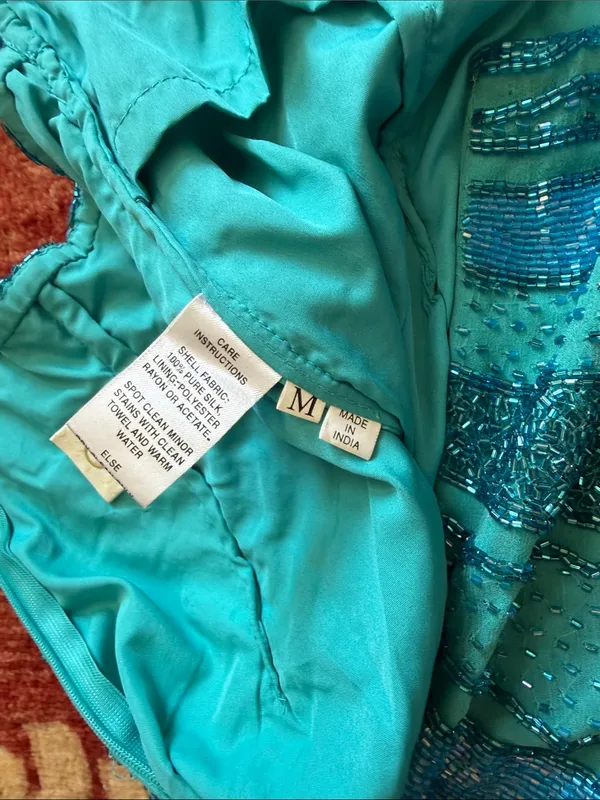 Teal & Blue Ruched Spaghetti-Strap Evening Gown - Image 12