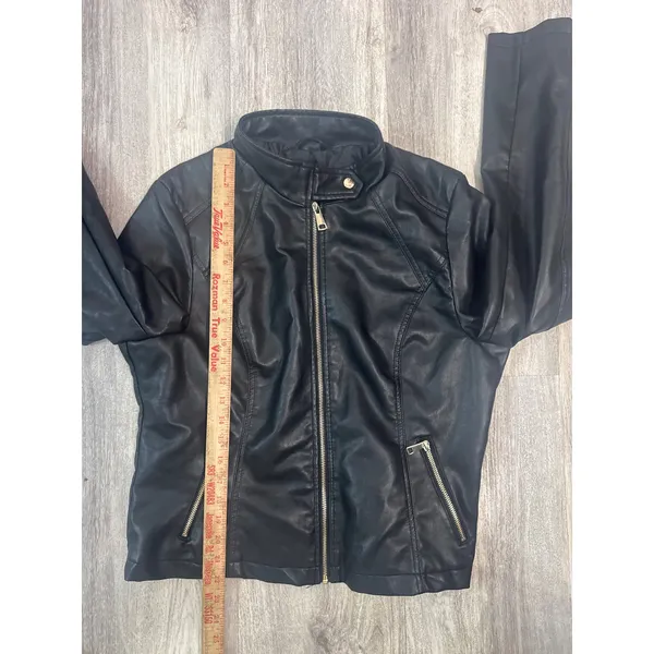 Cisono Black Faux Leather Moto Jacket Womens Size XL Zip Up Mandarin‎ Collar NWT - Image 6