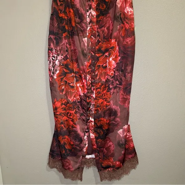 NEW Meshki Floral Lace Up Satin Midi Dress Women’s Size Large - Image 7