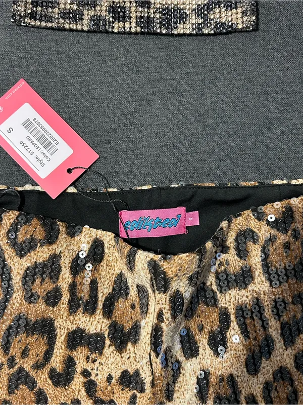 Edikted Gold and Black Leopard Sequin mini shorts with Matching Headband - Image 2