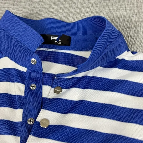 RLX Ralph Lauren Polo Womens S Blue Striped Short‎ Sleeve Collared Snap - Image 2