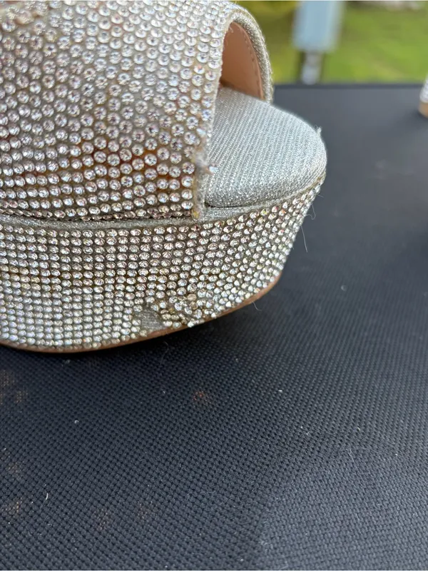 Steve Madden Silver Crystal Peep-Toe Platform Heels Sz 6 see pics for condition - Image 12
