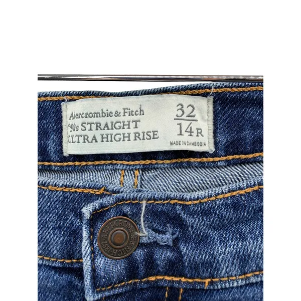 Abercrombie‎ & Fitch 90s Straight Ultra High Rise Distressed Blue Jeans 32 14R - Image 4
