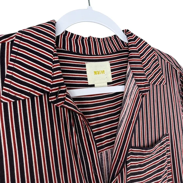 Maeve Anthropologie Striped Tunic Shirt Womens XS Button Down High Low Red Navy‎ - Image 3