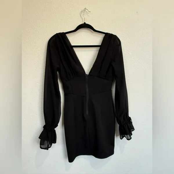 Windsor Black Corset Bodycon Mini Dress Sheer Sleeves Date Night Small - Image 5
