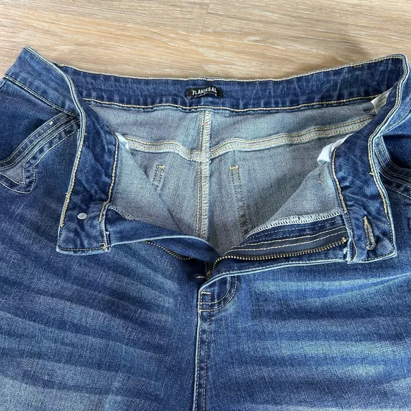 Flamingals Sz 2XL Wide Leg Jeans Mid Waist Baggy Stitch Decor Washed Pants New - Image 4