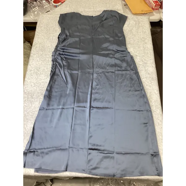 A New Day Womens‎ Blue Satin Midi Dress Cap Sleeve Crew Neck 2X NEW. - Image 4