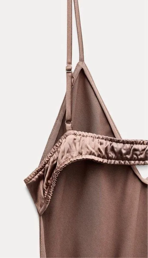 Zara dress midi maxi satin wedding lingerie chocolate brown party cocktail - Image 16