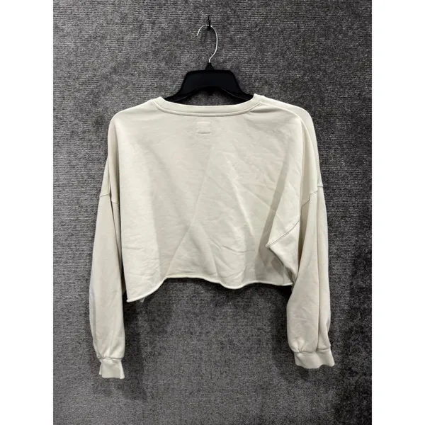 NIA Women Sweatshirt XL Cream Cropped Raw Hem Drop Shoulder French Terry - Image 6