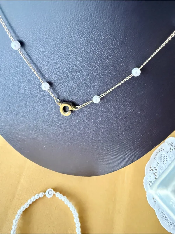 Pearls Fancy C Alphabetic Pearl- Gold Chain Pendant and Matching Bracelet - Image 3