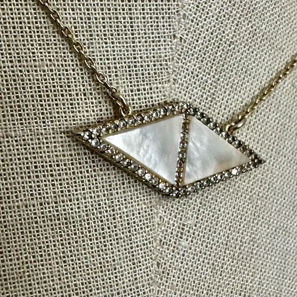 Anthropologie mother-of-pearl and rhinestone geometric necklace by Perry - Image 2