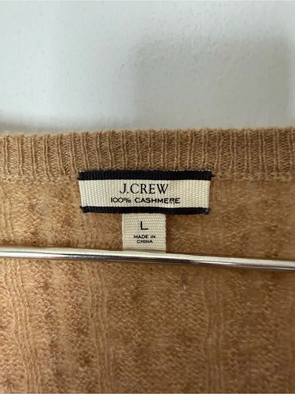 J.Crew light brown, cashmere V-neck cable knit long sleeve sweater L - Image 2