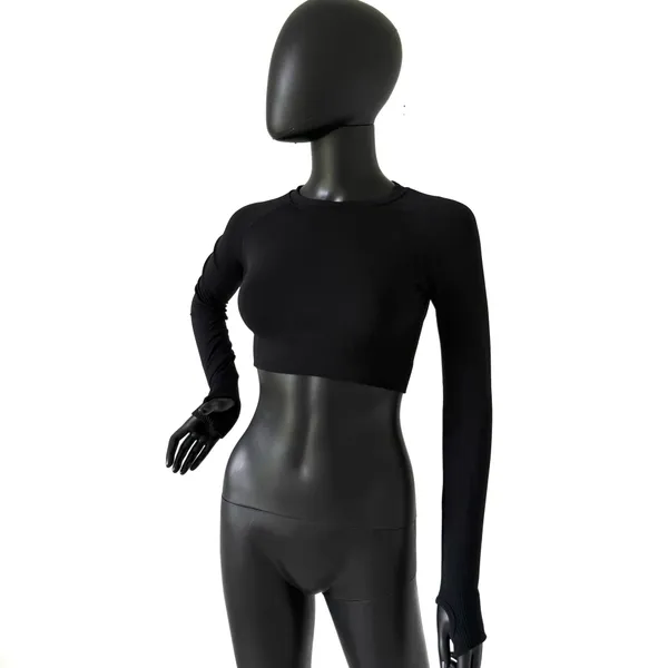 Gym Top T-shirt Crop Top Blouse Cover Up Tee Long Sleeve Sport Tee Slim Fit Top - Image 4