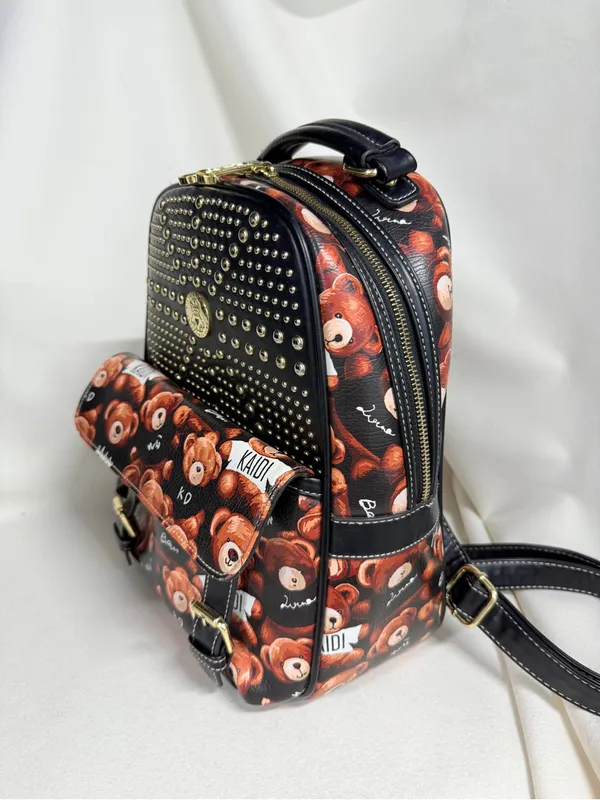 used Black Teddy Bear Print Backpack - Image 2