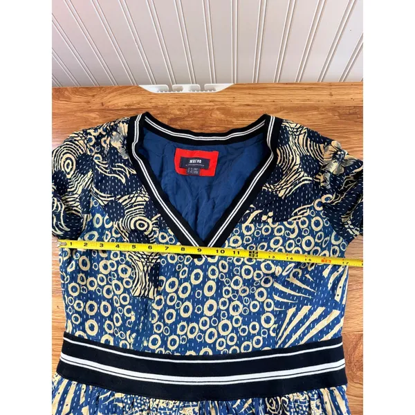 Maeve Anthropologie Sporty Chevron Dress Mixed Print Kantha Fit Flare Dress 8 - Image 8