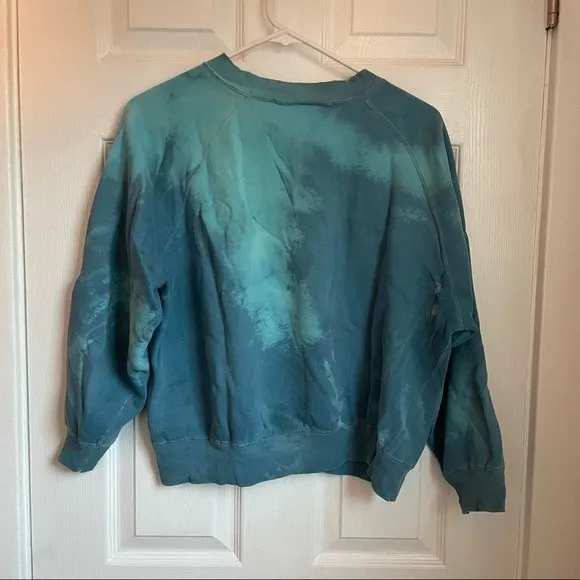 Vintage tie dyed blue crew neck sweatshirt cropped distressed - Image 4