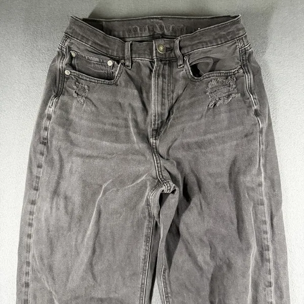 American Eagle 90s Boyfriend Jeans Womens 8 Faded Black High Rise Distressed - Image 3